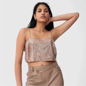 C/MEO Collective Rose Gold Sequin Square-Neck Cropped Cami